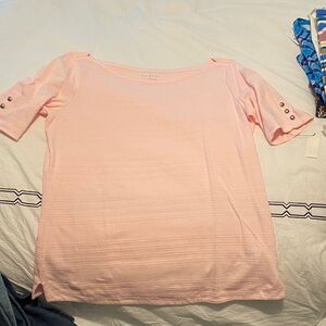 Talbots Light Pink Short Sleeve Top with Button Accents